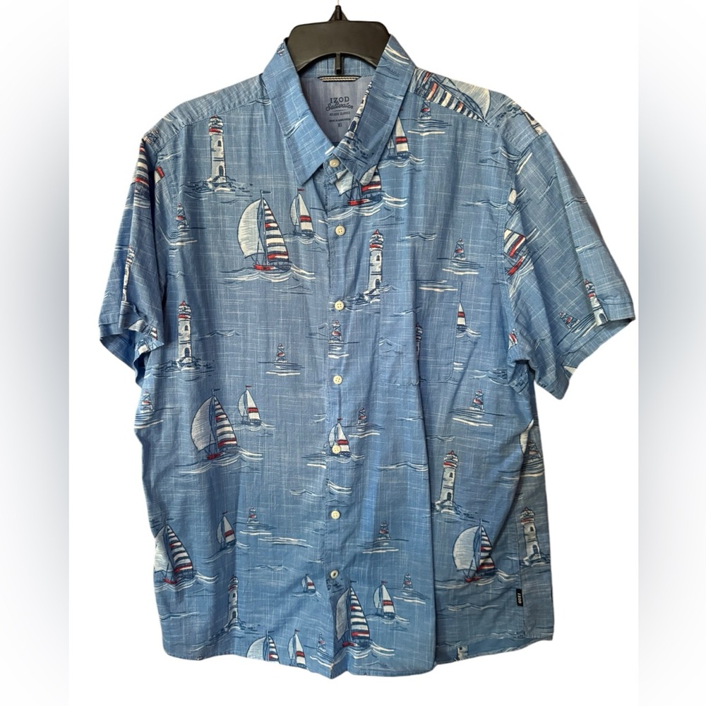 Izod Saltwater Sailboat/Lighthouse Relaxed Classics Button‎ Down Shirt